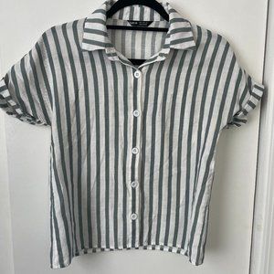 SHEIN vertical striped linen short sleeve button down shirt